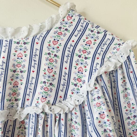 Lanz of Salzburg Blue Heart Flannel Nightgown Eyelet Lace Trim S - Picture 3 of 8